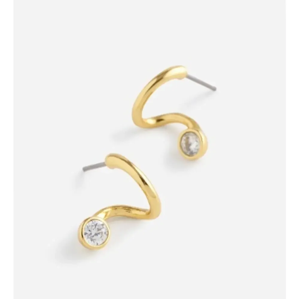 Madewell Floating Crystal Gold Huggie Hoop Fashion Earrings NWT - Picture 2 of 3